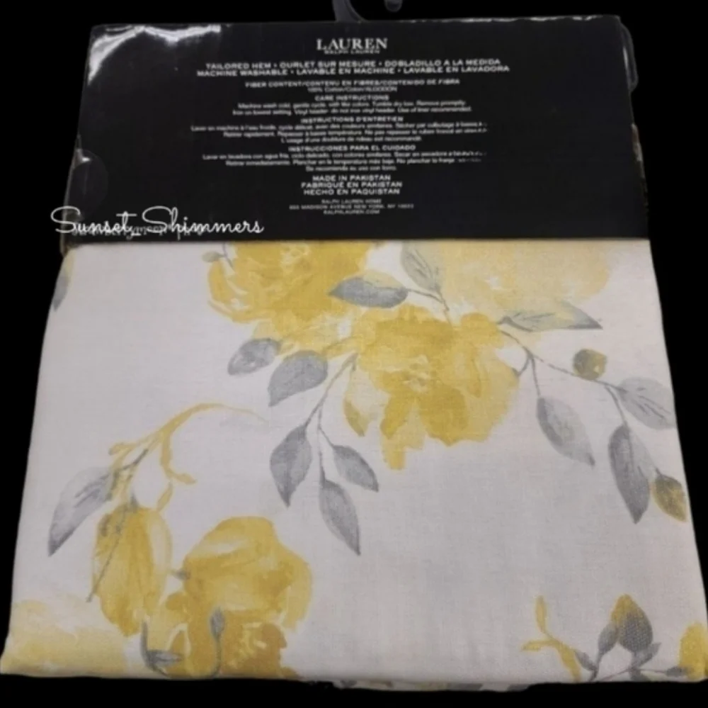 RALPH Lauren Yellow Rose Floral Fabric Shower Curtain Bathroom Decor NEW